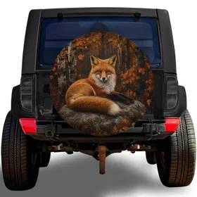 Red Fox Autumn Woodland Wildlife Scene for Rustic Outdoor Camping Lovers Spare Tire Cover