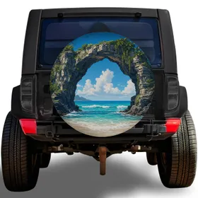Coastal Sea Arch Beach Landscape for RV Camping and Coastal Road Trip Outdoor Getaways Spare Tire Cover