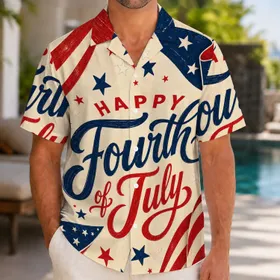 Patriotic Fourth Of July Pennants And Stars For Summer Beach Parties And Resort Style Hawaiian Shirt