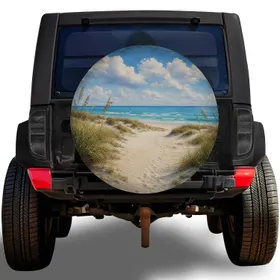 Serene Coastal Dune Ocean Landscape for Summer Beach Trips and Seaside Road Travel Spare Tire Cover