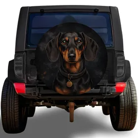 Black And Tan Dachshund Portrait For Road Trips, Camping And Outdoor Dog Lovers Gifts Spare Tire Cover