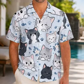 Cute Black And White Cats With Plumeria For Beach Vacations And Summer Cat Lovers Hawaiian Shirt