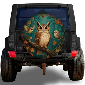 Three Owls In Autumn Forest For Woodland Camping And Fall Road Trip Adventure Style Spare Tire Cover