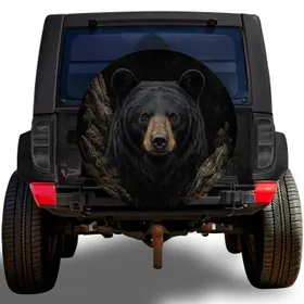 Black Bear Wilderness Portrait For Rugged Camping And Off Road Adventure Enthusiasts Spare Tire Cover