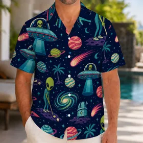 Retro Alien Golf Galaxy Motifs For Summer Club Outings And Casual Weekends With Friends Hawaiian Shirt