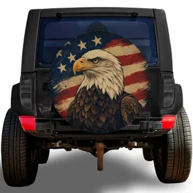 Bald Eagle American Flag Patriotic RV Jeep Decor For Veterans And Outdoor Travel Spare Tire Cover