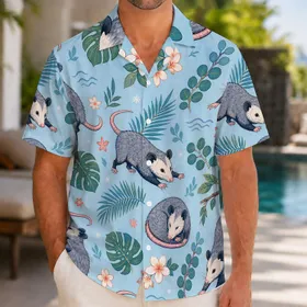 Cute Opossum Tropical Botanical Aloha Wear For Beach Vacations And Animal Lovers Hawaiian Shirt