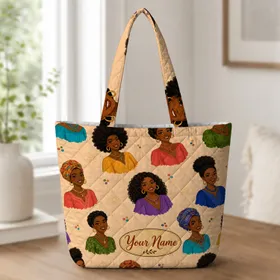 Colorful Black Women Portraits for Everyday Travel, Work, and Sisterhood Gift Giving Quilted Tote Bag