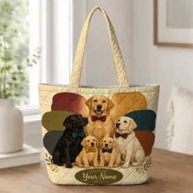 Five Labrador Retrievers With Bow Ties for Cozy Autumn Trips and Seasonal Dog Lover Gifts Quilted Tote Bag