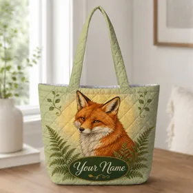 Rustic Woodland Fox With Ferns For Hiking Picnics, Camping Trips And Nature Lover Gifts Quilted Tote Bag