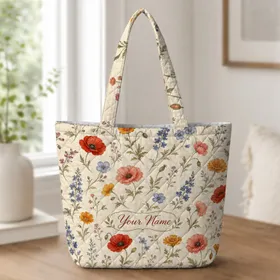 Wildflower Poppy Meadow Floral For Weekend Market Days And Garden Lover Thoughtful Gift Ideas Quilted Tote Bag