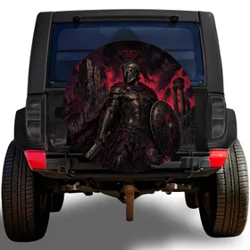 Spartan Warrior Crimson Battle Scene for Off-Road SUV Adventure Drivers Spare Tire Cover
