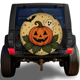Vintage Jack O Lantern Ghost And Bats For Fun Halloween Road Trips And SUV Owners Spare Tire Cover