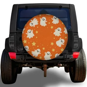 Cute White Ghosts And Yellow Stars For Halloween Road Trips And Fall Camping Lovers Spare Tire Cover