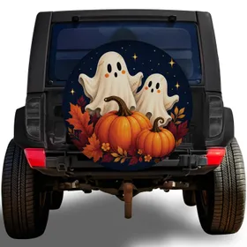 Cute Ghosts And Pumpkins For Halloween SUV Decor, Fall Camping And Road Trips For Families Spare Tire Cover