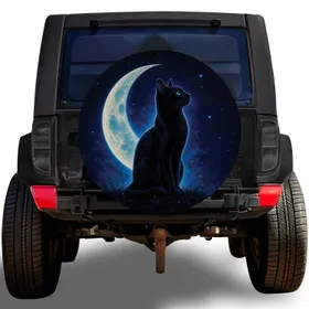 Black Cat Crescent Moon Night Sky Fantasy For Gothic Halloween Outdoor Adventure Lovers Spare Tire Cover
