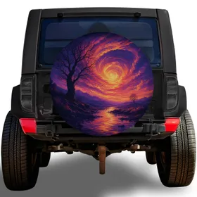 Twilight Spiral Sunset River And Bare Tree Landscape For Camping And Nature Lovers Spare Tire Cover