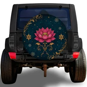 Pink Lotus And Gold Botanical Motif For Vintage Boho Road Trips And Nature Lovers Spare Tire Cover