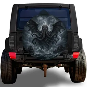 Colossal Winged Kraken Storm Scene For Gothic Fantasy Ocean Adventure Vehicle Trips Spare Tire Cover