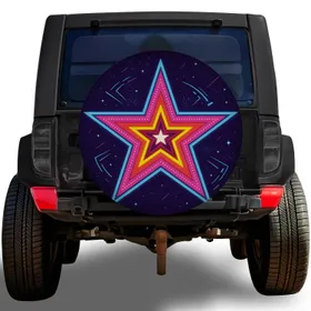 Retro Neon Five Point Star Cosmic Vehicle Decor For Night Driving And Space Lovers Spare Tire Cover