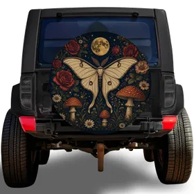 Luna Moth And Moon With Roses For Woodland Camping Adventures Nature Lovers Gift Spare Tire Cover