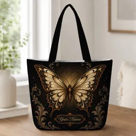 Gothic Baroque Butterfly With Gold Scrolls For Halloween Travel And Everyday Style Quilted Tote Bag