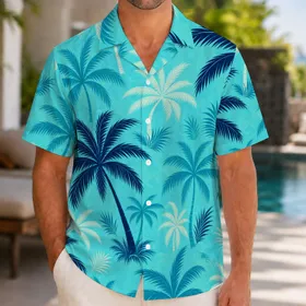 Aqua Tropical Palm Silhouettes For Resort Vacations, Coastal Travel And Beach Days Hawaiian Shirt