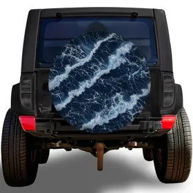 Midnight Blue Aerial Ocean Waves for Coastal Road Trips and Beach Loving Drivers Spare Tire Cover