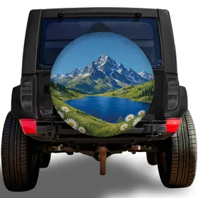 Alpine Mountain Lake And Daisy Meadow For RV Camping And Outdoor Road Trip Lovers Spare Tire Cover