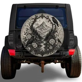 Gothic Raven Mountain Valley Roses For Outdoor Adventure SUV And Jeep Enthusiasts Spare Tire Cover