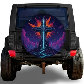 Futuristic Energy Cross Alien Landscape for Cyberpunk Adventure Vehicle Enthusiasts Spare Tire Cover