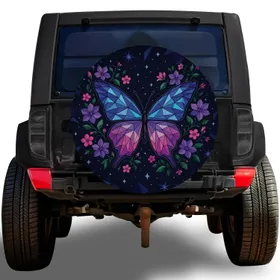 Geometric Butterfly Night Sky Florals For Boho SUV Camping And Road Trip Adventures Spare Tire Cover