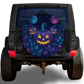 Glowing Purple Jack O Lanterns For Halloween Camping And Fall Night Adventure Lovers Spare Tire Cover
