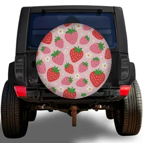 Pink Strawberry Blossom Motifs for Cheerful Summer Road Trips and Berry Loving Drivers Spare Tire Cover