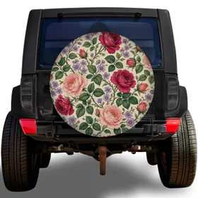 Vintage Pink Rose Garden Floral For RV Camping, Trailer Travel, And Road Trip Getaways Spare Tire Cover