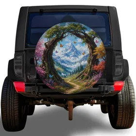 Enchanted Mountain Valley With Butterfly Blossoms For Outdoor Adventure Travelers Spare Tire Cover