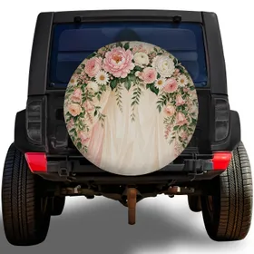 Blush Peony And Rose Floral Swag For Romantic Wedding Travel And Camper Adventures Spare Tire Cover