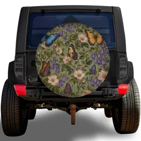 Vintage Botanical Butterfly Garden For RV Camping And Nature Loving Road Travelers Spare Tire Cover