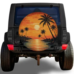 Vintage Tropical Sunset Palm Trees For Beach Road Trips And Island Camper Travel Spare Tire Cover