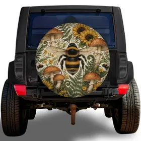 Bumblebee Sunflower Mushroom Garden For Nature Loving RV And Camping Road Travelers Spare Tire Cover