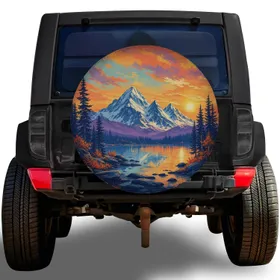 Alpine Mountain Lake Sunset Scene for RV Camping, Hiking, And Outdoor Travel Lovers Spare Tire Cover