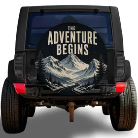 Snowy Mountain Road Adventure Begins Retro National Park Camping Travel Outdoor Style Spare Tire Cover