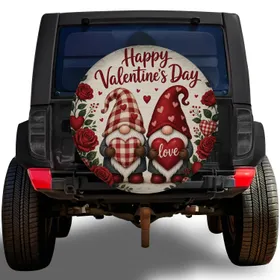 Happy Valentine'S Day Gnomes With Roses For Romantic RV Camper Travel Decoration Spare Tire Cover