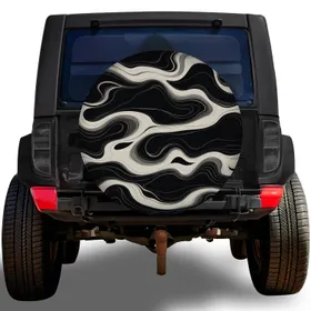 Abstract Black And Ivory Marble Swirls For RV Road Trips And Trailer Camping Adventures Spare Tire Cover