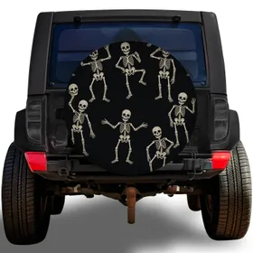 Playful Dancing Skeletons for Halloween Road Trips, Campers and Adventure Vehicles Spare Tire Cover