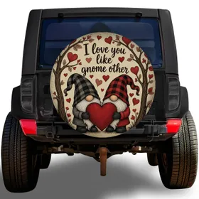 Rustic Gnome Couple With Heart Tree Valentine Gift for RV Camper Road Travel Lovers Spare Tire Cover