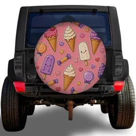 Kawaii Ice Cream Candy Hearts for Sweet Road Trips, Campers, Dessert Lovers Gifts Spare Tire Cover