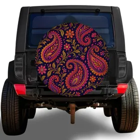 Colorful Paisley Floral Folk Art For Boho Road Trips And RV Camping Travel Getaways Spare Tire Cover