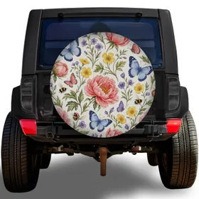 Watercolor Peonies And Butterflies For Spring Road Trips And Garden Loving Drivers Spare Tire Cover