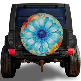 Turquoise Daisy Watercolor Floral for Jeep Camping Road Trips and Outdoor Travel Spare Tire Cover